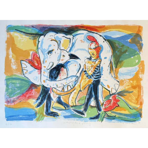 Siebdruck anton peace Elefanten und Blumen